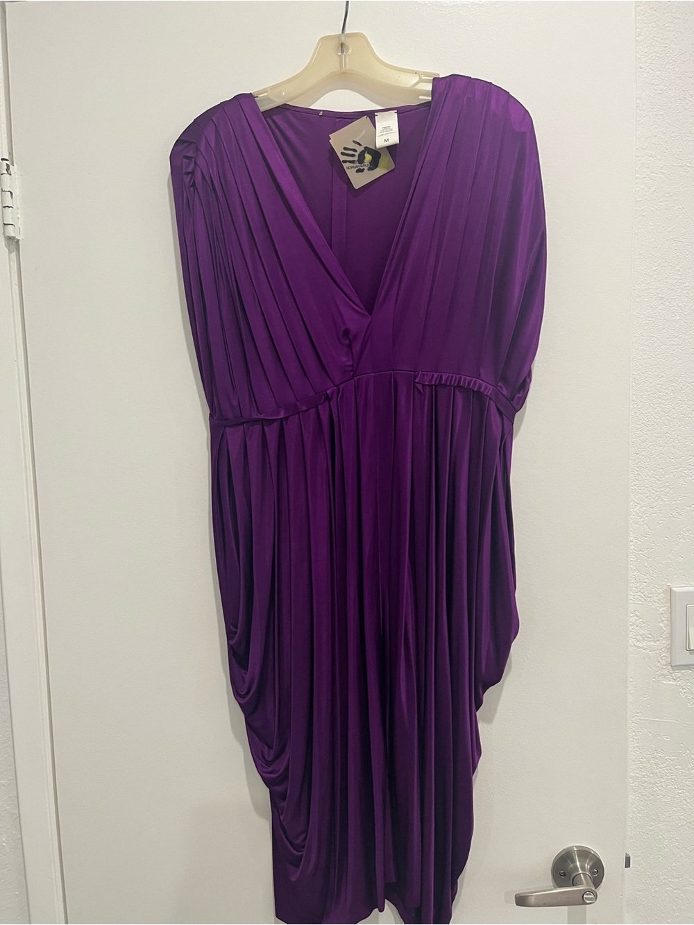 Norma Kamali Purple Pleated V-Neck Women’s Dress